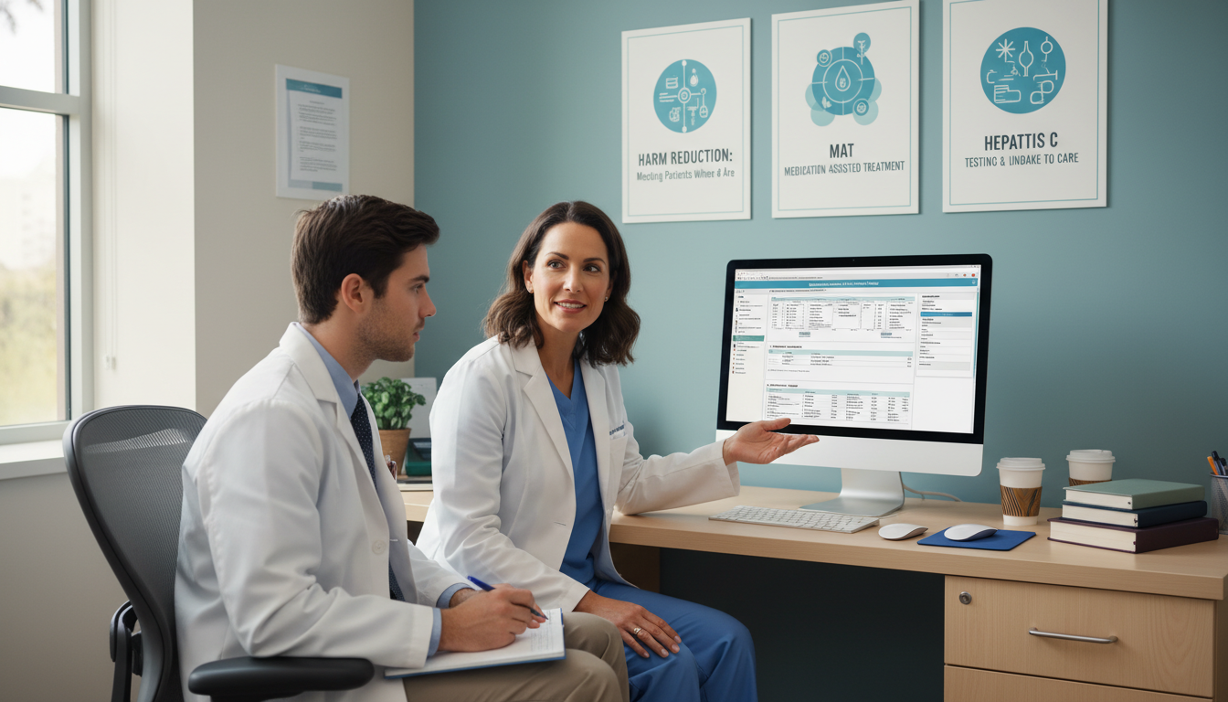 Physician and student in addiction medicine clinic discussing care plan -  for Clinical Volunteering in Addiction Medicine: H