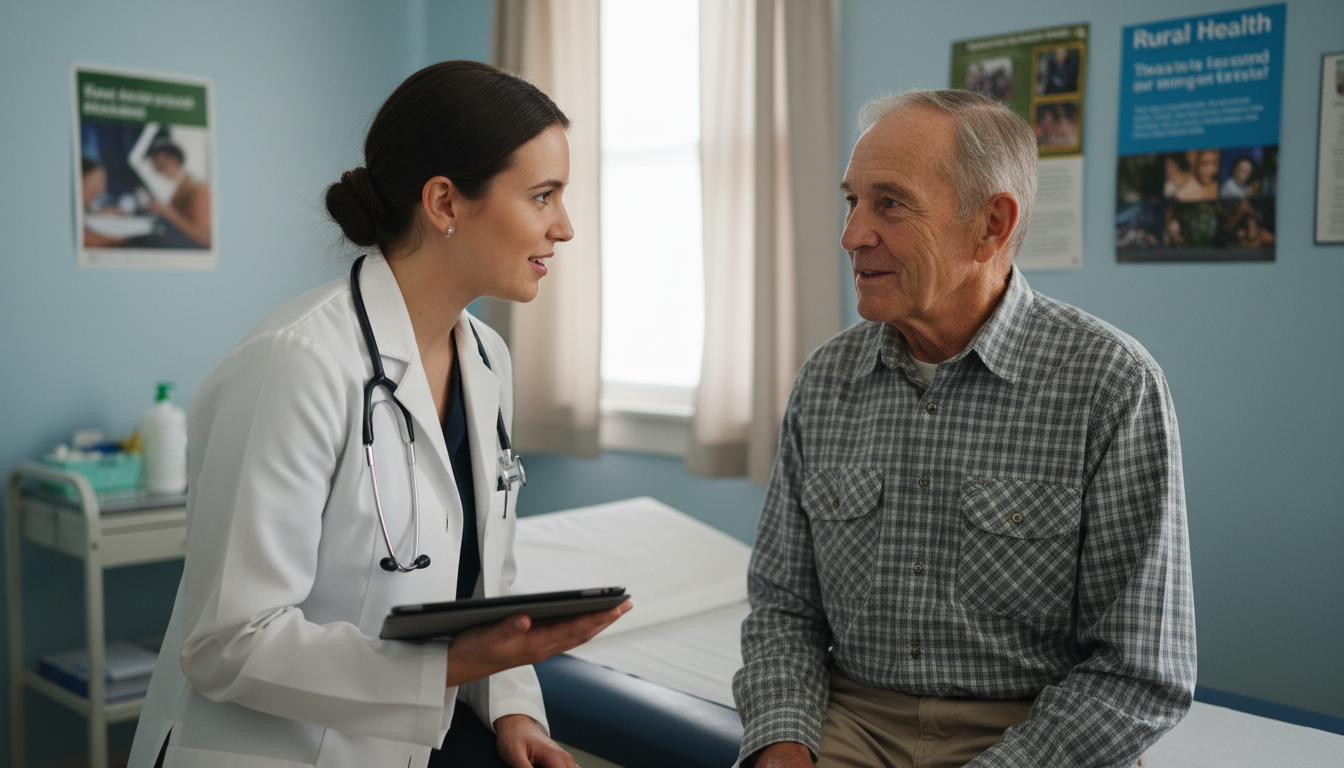 Medical student listening attentively to rural patient in exam room -  for Clinical Volunteering in Rural Health: Unique Less