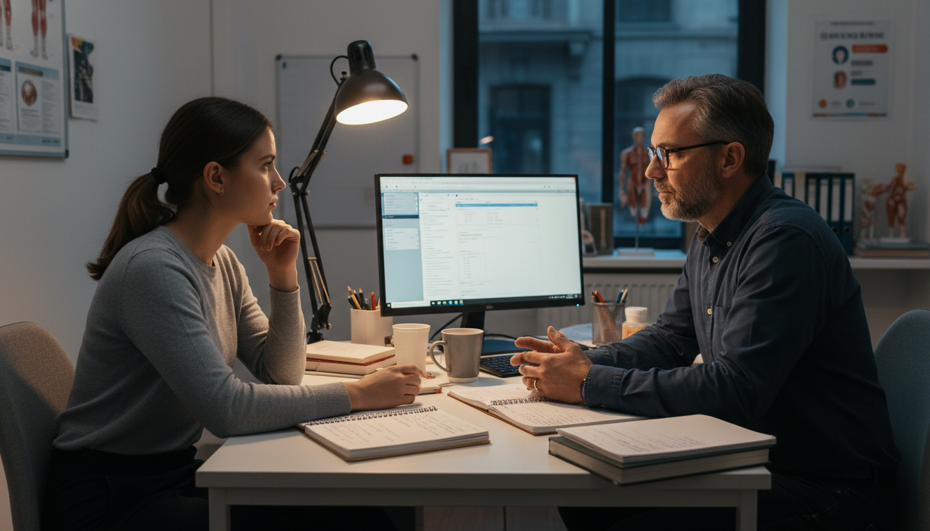 Student volunteer reflecting with physician mentor after clinic session -  for Do Free Clinics Really Stand Out More Than Hos