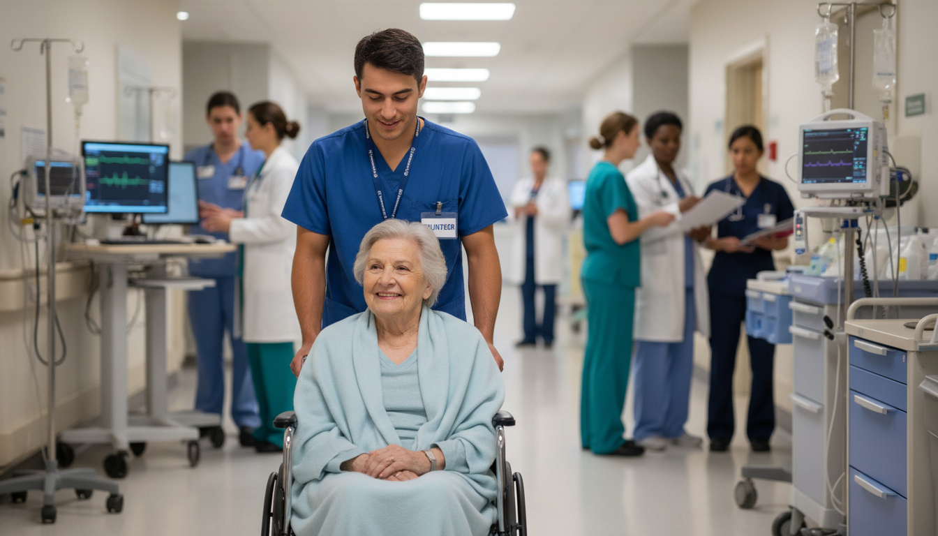 Premed student volunteering on a busy hospital inpatient unit -  for Do Free Clinics Really Stand Out More Than Hospital Volu
