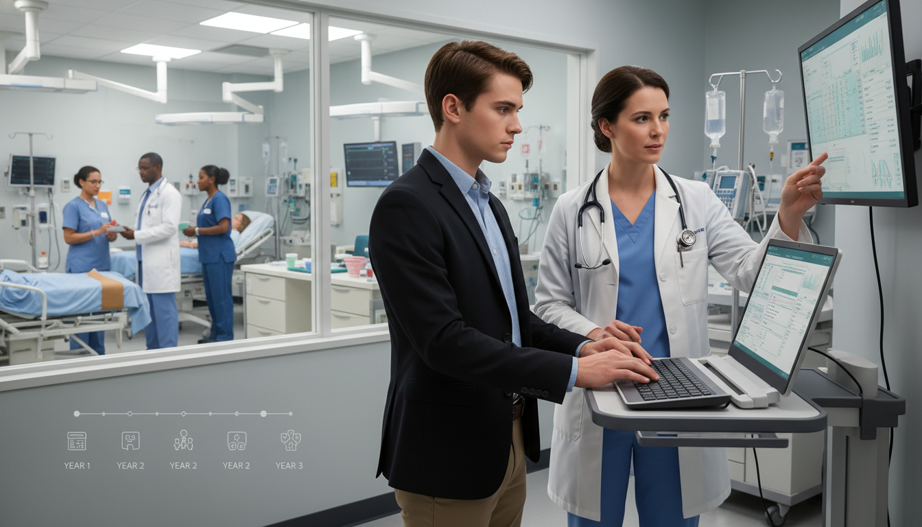 Premed student working longitudinally as a medical scribe in emergency department -  for Do Longitudinal Clinical Roles Predi