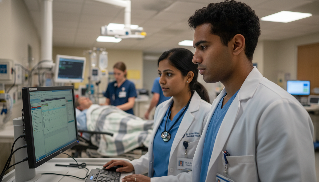 Premed student scribing in a busy emergency department -  for Does Scribing ‘Count’ as Clinical Volunteering? What the Eviden