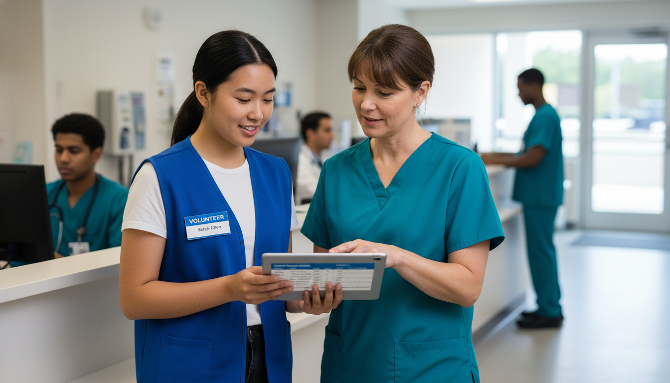High school volunteer being mentored by a nurse in a hospital -  for Does Starting Clinical Volunteering in High School Actua