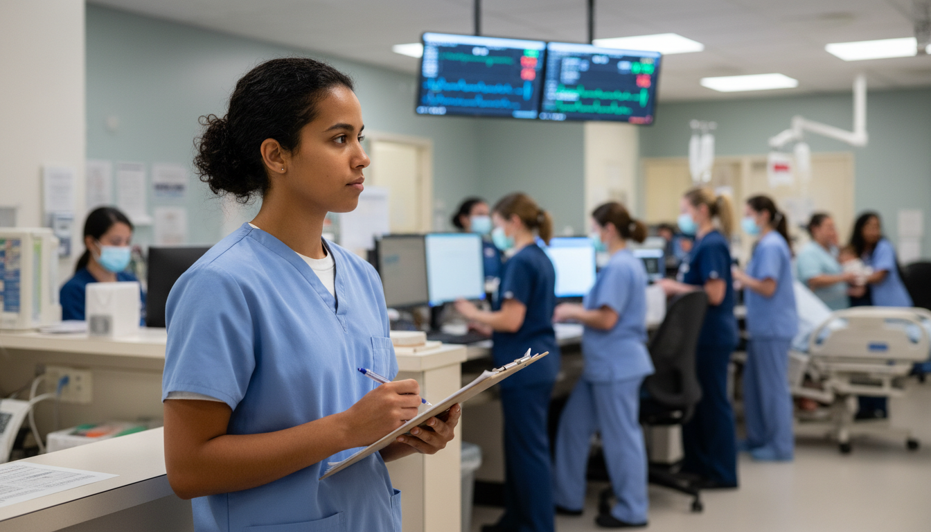 Pre-med student volunteering in a busy emergency department -  for Emergency Department Volunteering: Roles, Risks, and Skill