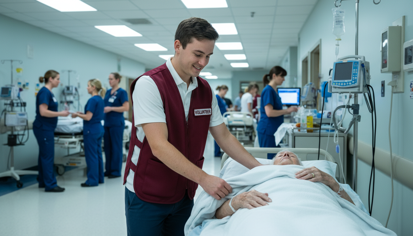 Emergency department volunteer assisting with patient comfort and logistics -  for Emergency Department Volunteering: Roles,