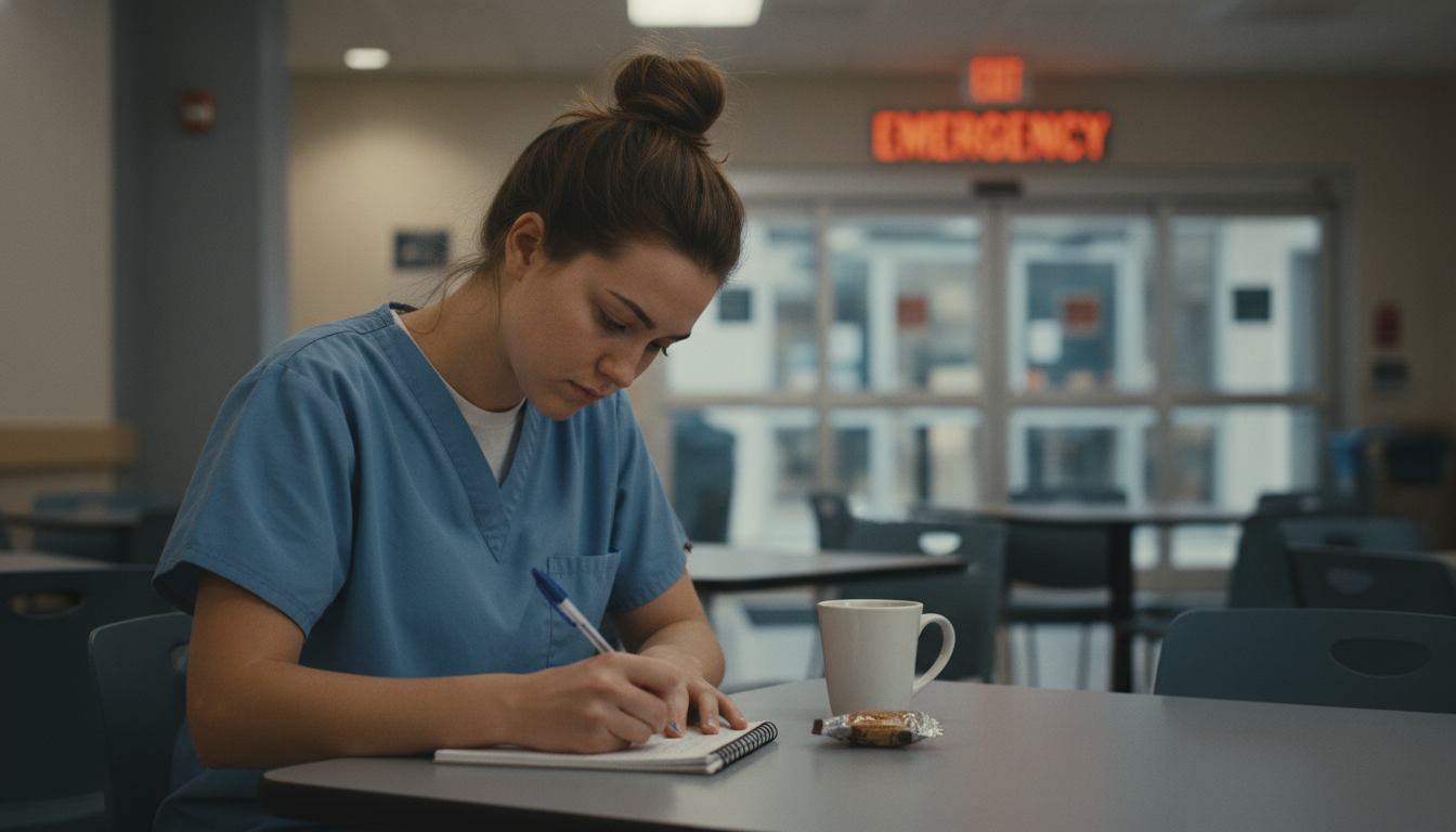 Pre-med emergency department volunteer reflecting after shift -  for Emergency Department Volunteering: Roles, Risks, and Ski