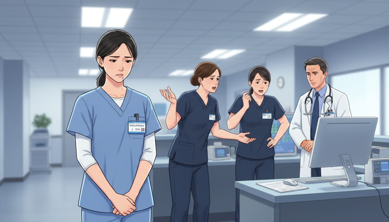 Premed student in a tense hospital volunteer setting -  for Handling a Toxic Clinical Volunteer Environment as a Pre‑Med