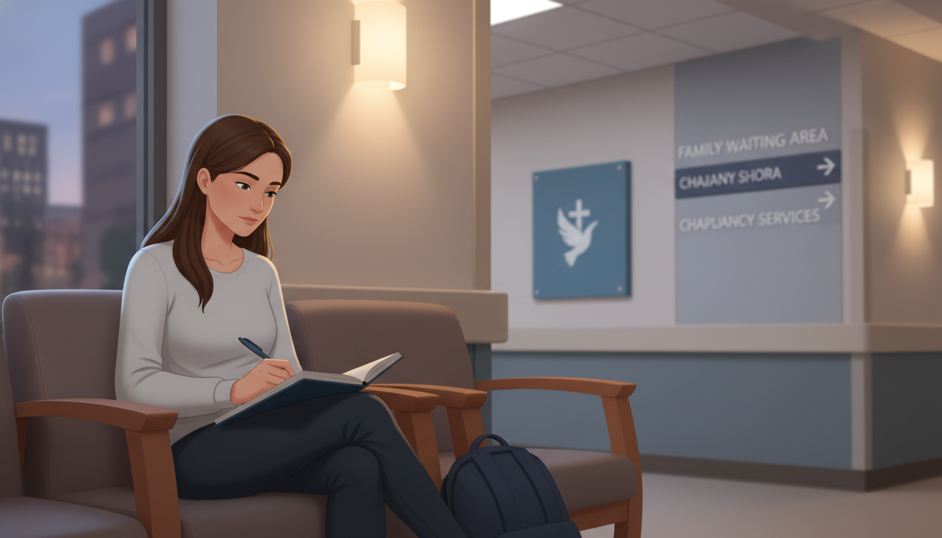 Pre-med student taking notes after chaplain patient encounter -  for Hospital Chaplaincy Teams: Non-Traditional Clinical Expo