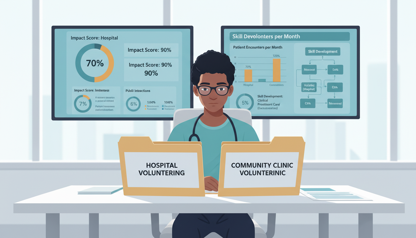 Premed student comparing hospital vs [community clinic volunteering](https://residencyadvisor.com/resources/clinical-voluntee
