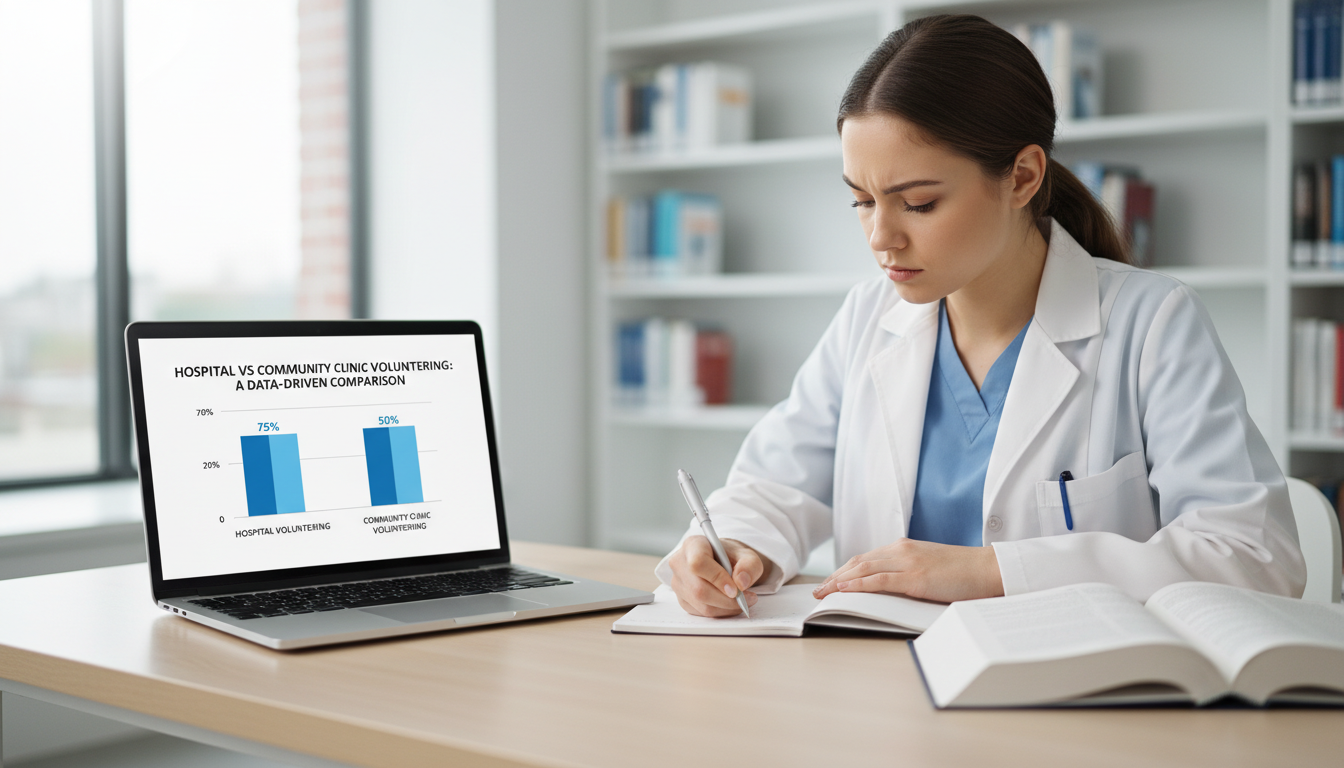 Bar chart comparing prevalence of hospital and community clinic volunteering among premeds -  for Hospital vs Community Clini