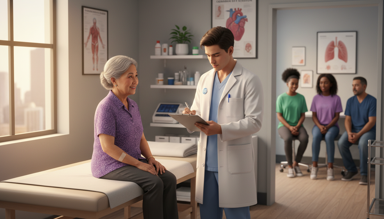 Premed student volunteering with patients in a clinic Premed student volunteering with patients in a clinic - for How Long Should I Stay in a Single Clinical Volunteer Position?