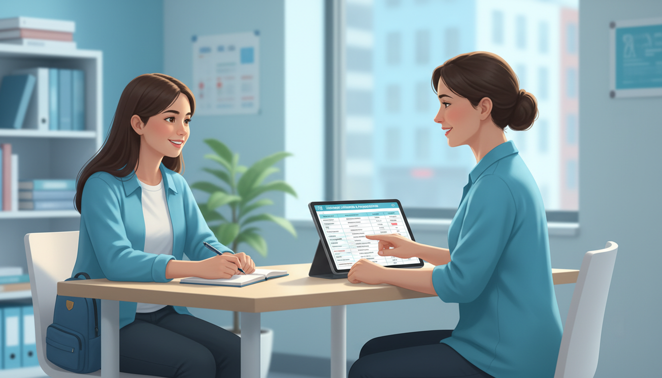 Premed student speaking with clinic coordinator about responsibilities Premed student speaking with clinic coordinator about responsibilities - for How Long Should I Stay in a Single Clinical Vol