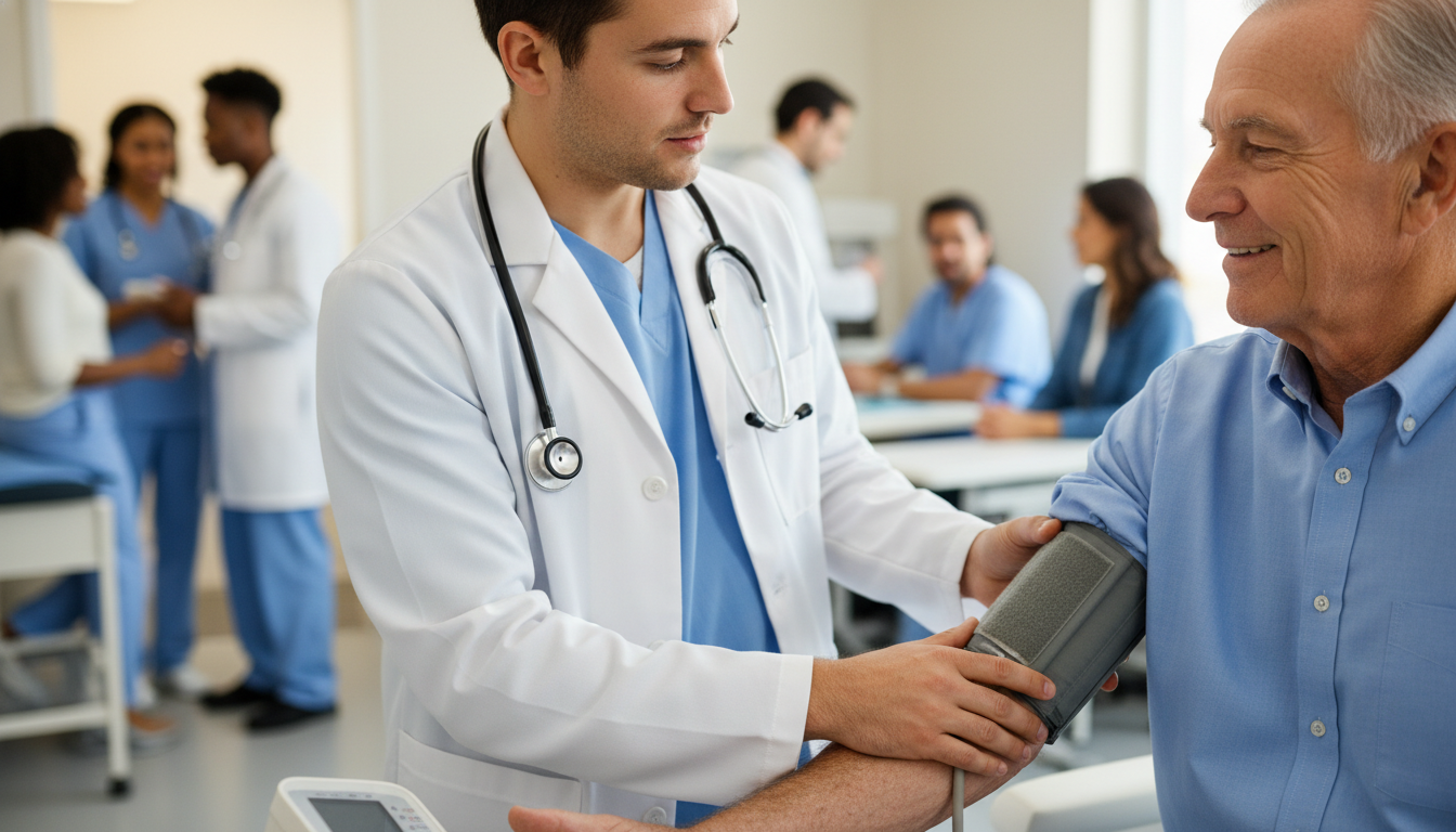 Premed student taking vital signs in a community clinic -  for How Many Clinical Volunteer Hours Are Enough? Analyzing Accept