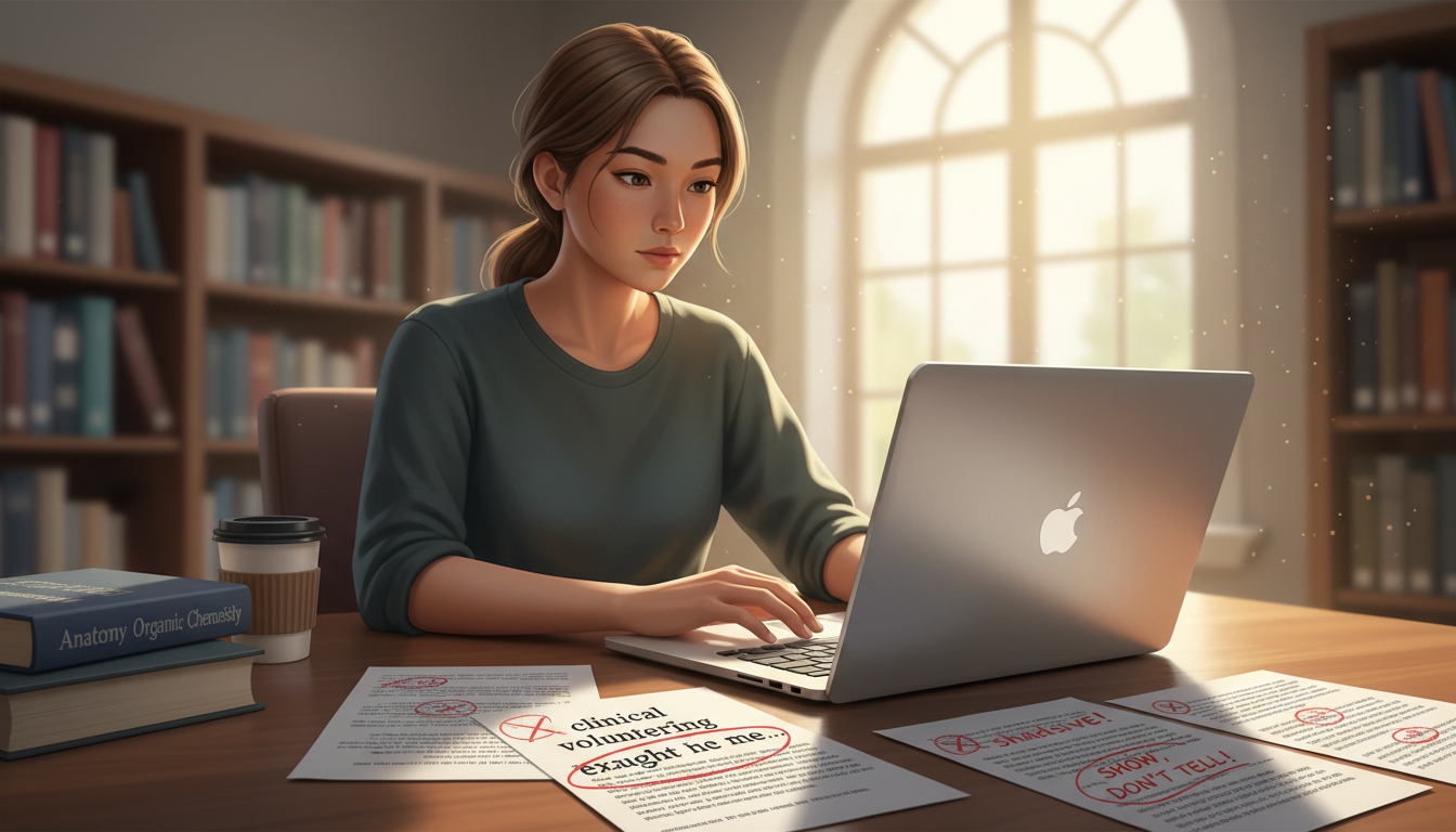 Premed student revising a medical school personal statement about [clinical volunteering](https://residencyadvisor.com/resour