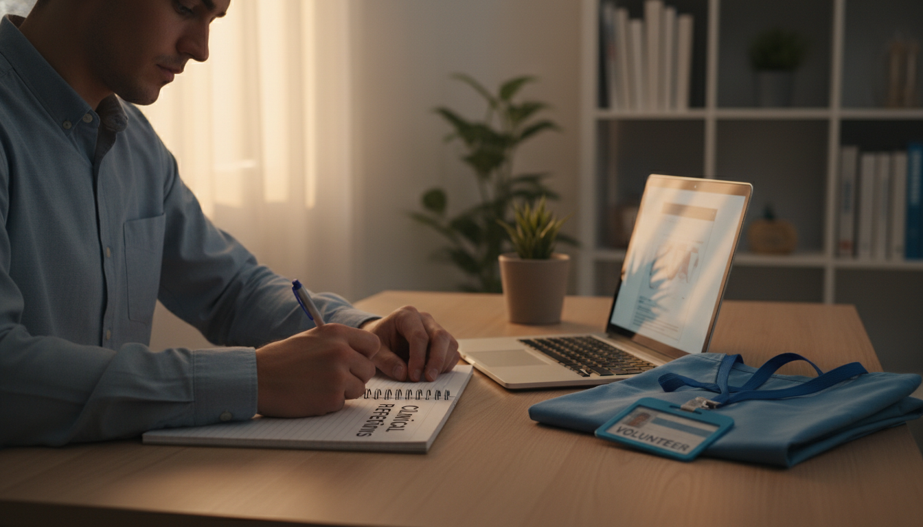 Premed student journaling clinical reflections after hospital volunteering Premed student journaling clinical reflections after hospital volunteering - for How to Use Clinical Volunteering to Rescue