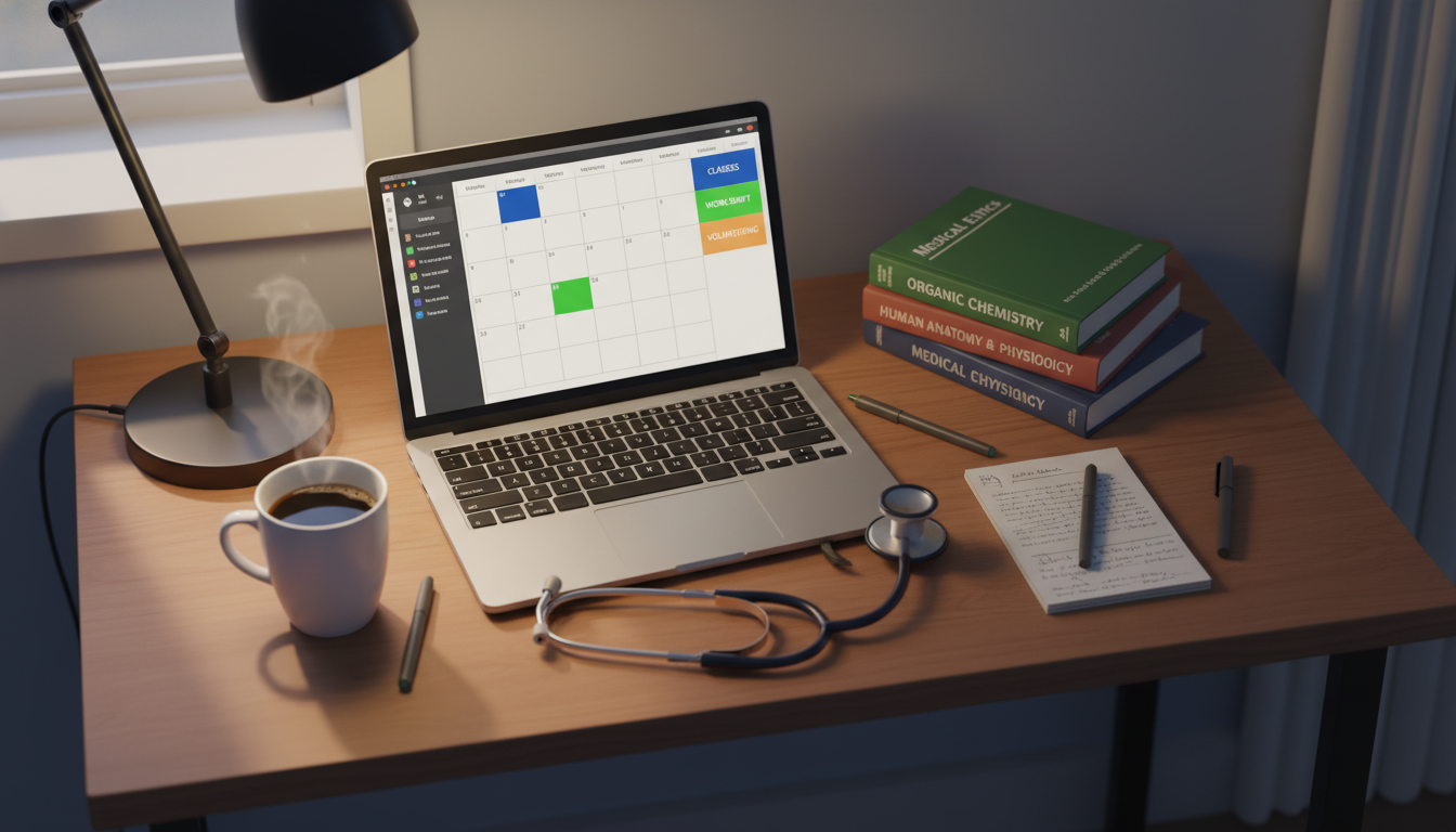 Premed student reviewing a weekly schedule balancing work, classes, and clinical volunteering -  for If You Must Work for Pay