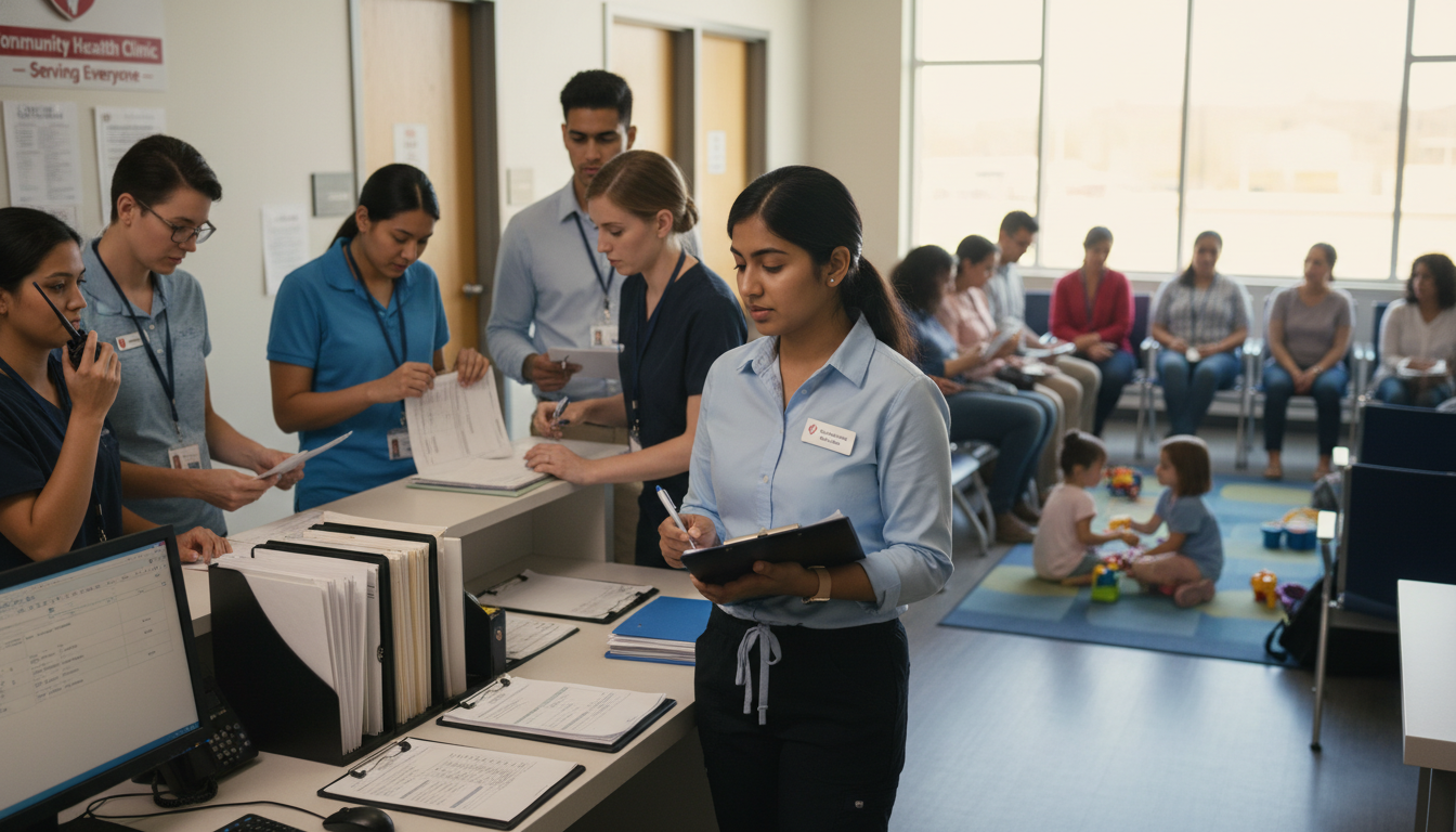 Premed student coordinating a free clinic volunteer team -  for Leadership in Clinical Volunteering: Impact on Interview Invi