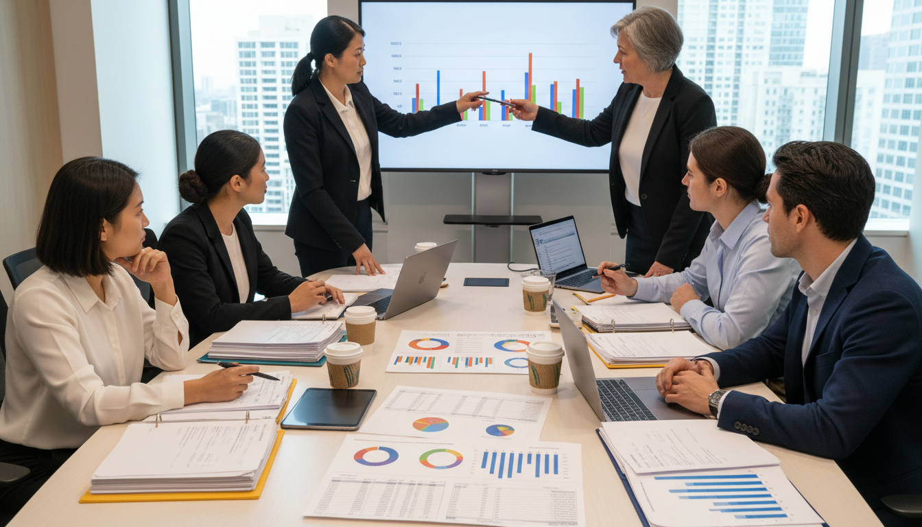 Medical school interview panel reviewing applicant files -  for Leadership in Clinical Volunteering: Impact on Interview Invi