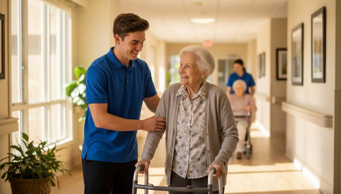 Volunteer assisting an elderly patient in a nursing home setting -  for Low Patient Contact? How to Pivot into More Hands-On