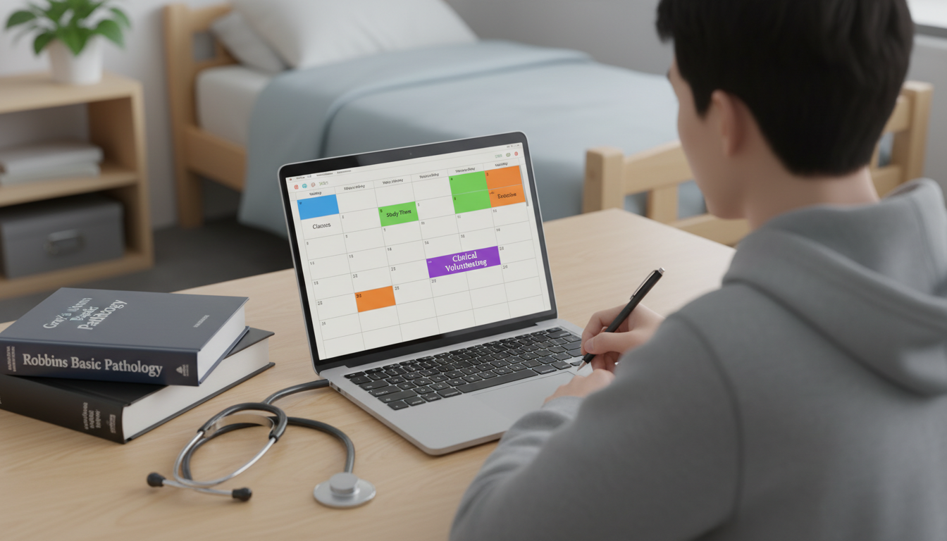 Student planning weekly schedule with classes and volunteering blocks -  for MS1 and MS2: Realistic Clinical Volunteering Sch