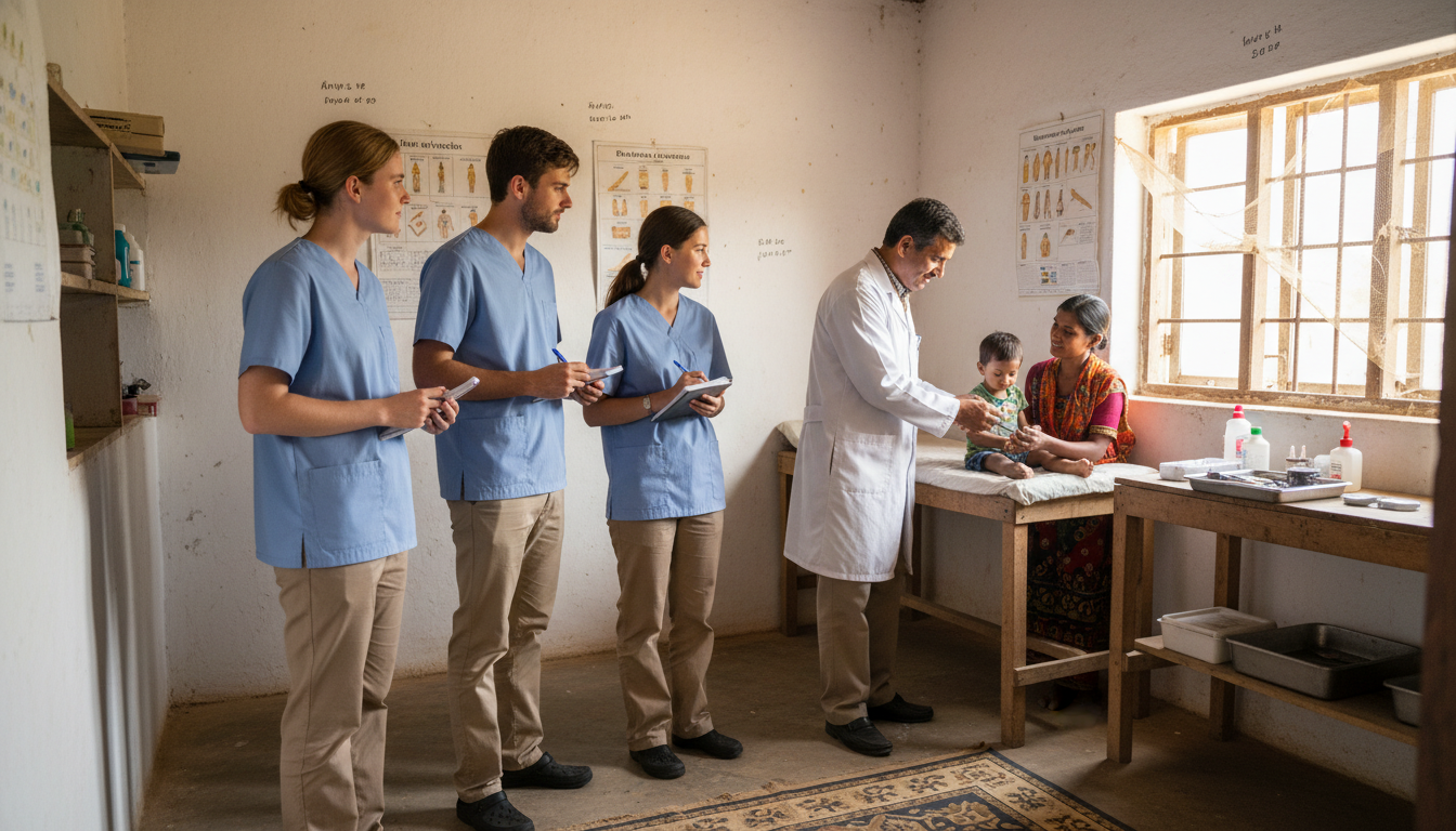 Medical students on an overseas trip observing local clinicians -  for Myth-Busting ‘Mission Trips’ as Clinical Volunteering