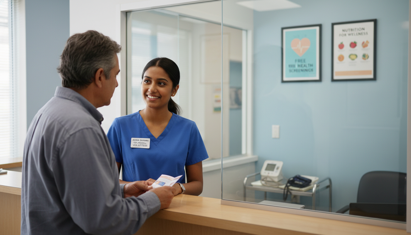 Premed student volunteering at a free clinic front desk -  for No Hospital Access? Creative Clinical Volunteering Options Tha