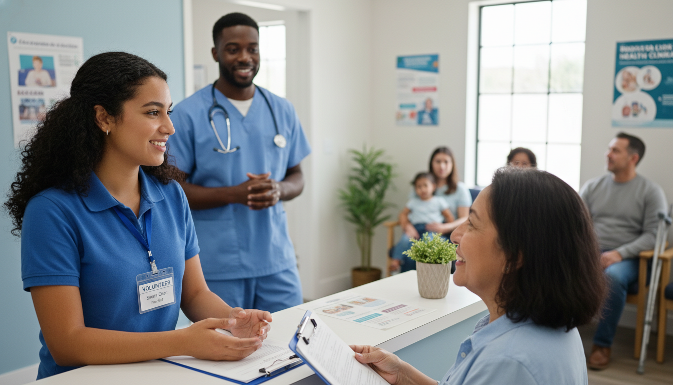 Pre-med student volunteering in a community health clinic -  for Pre‑Med Year-by-Year Plan to Build Strong Clinical Volunteer