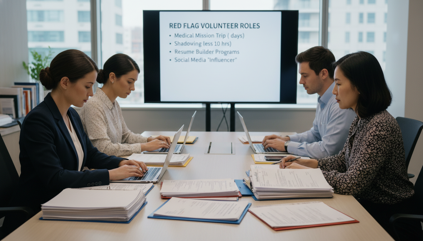 Admissions committee reviewing clinical volunteering entries -  for Red Flag Volunteer Roles Admissions Readers Instantly Dis
