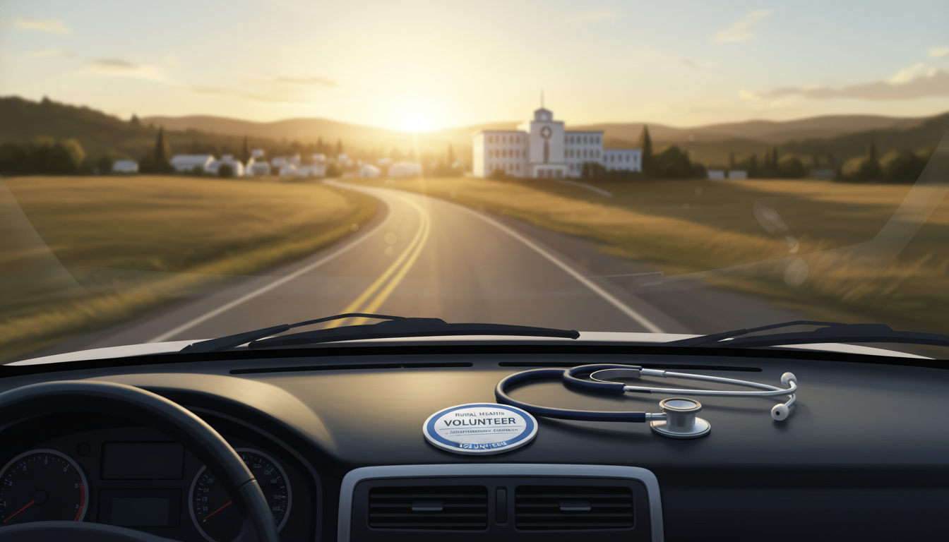 Premed student commuting to rural hospital for volunteer shift -  for Rural College with Few Hospitals: Creative Clinical Exp