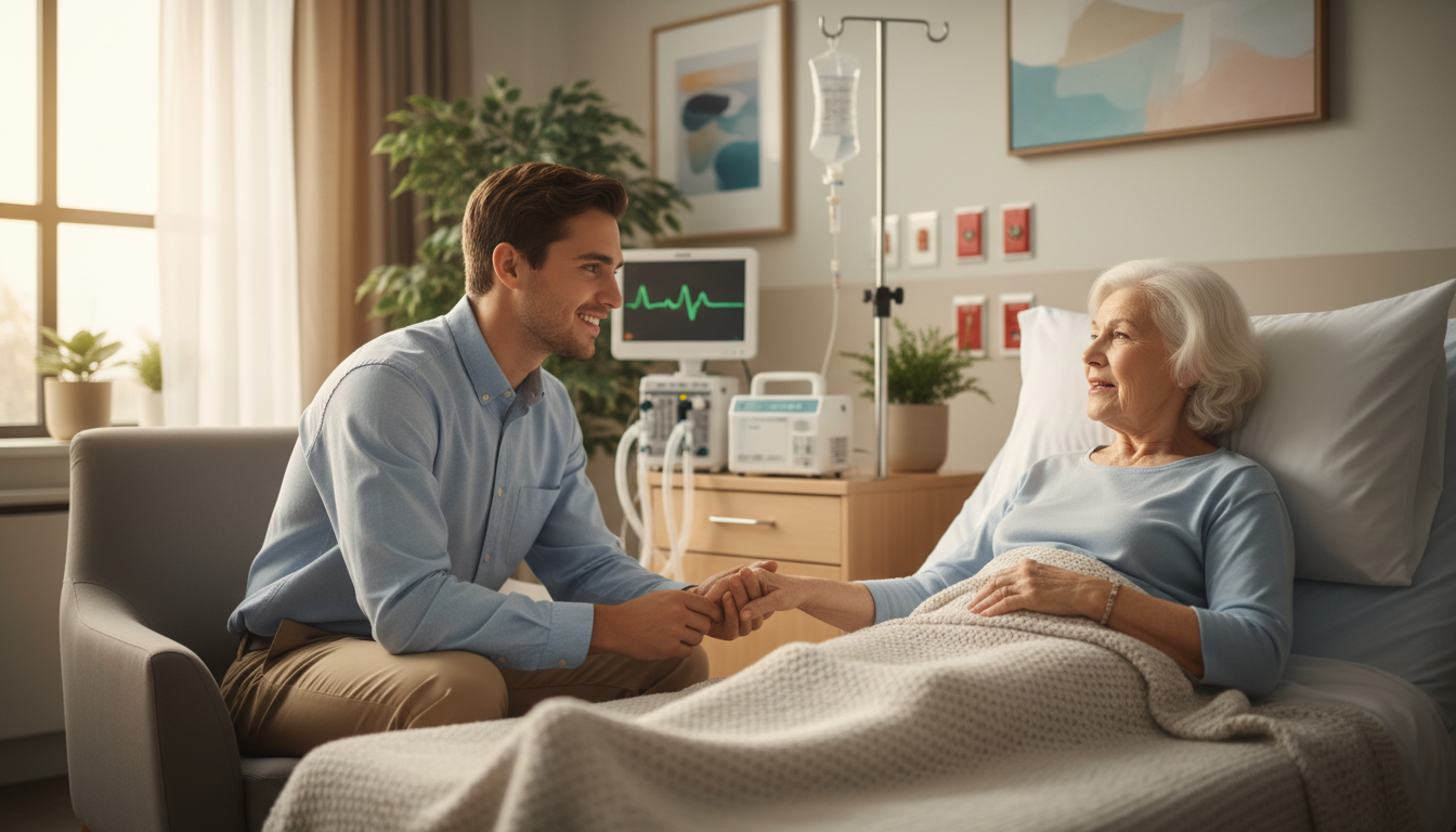 Premed student talking with an elderly hospice patient -  for Shadowing vs Volunteering: What Actually Impresses Med Schools