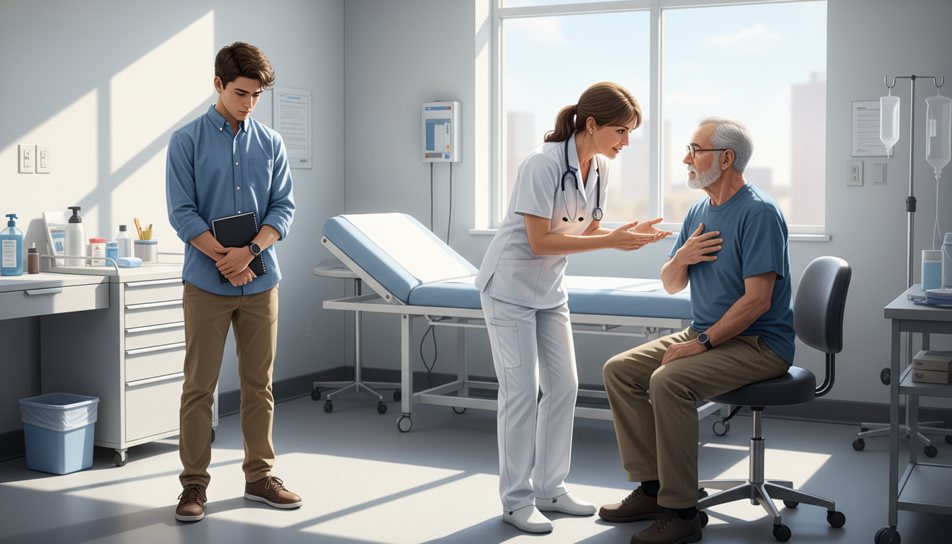 Premed student watching physician passively in clinic -  for The Shadowing-Only Trap: Why It Can Hurt Your Physician Trajecto