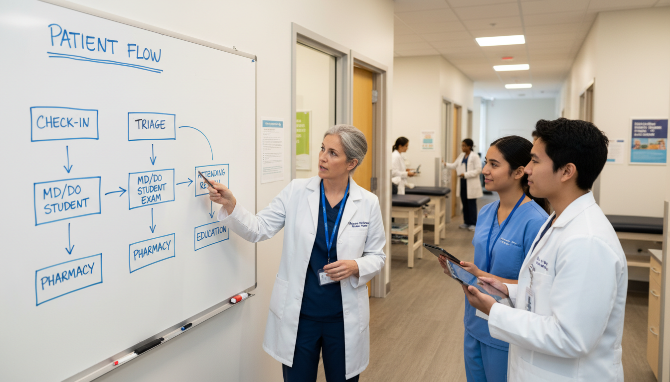 Student shift leader coordinating free clinic operations -  for Timeline for Transitioning from Basic Volunteer to Clinic Lea