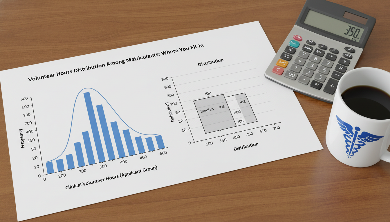 Distribution graph of clinical volunteer hours among medical school matriculants -  for Volunteer Hours Distribution Among Ma