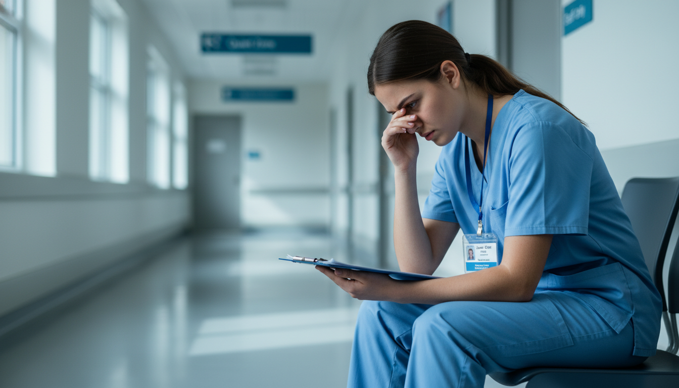 Stressed premed student in a hospital volunteer setting -  for Volunteering Burnout: Signs You’re Overdoing It Before Med Sch