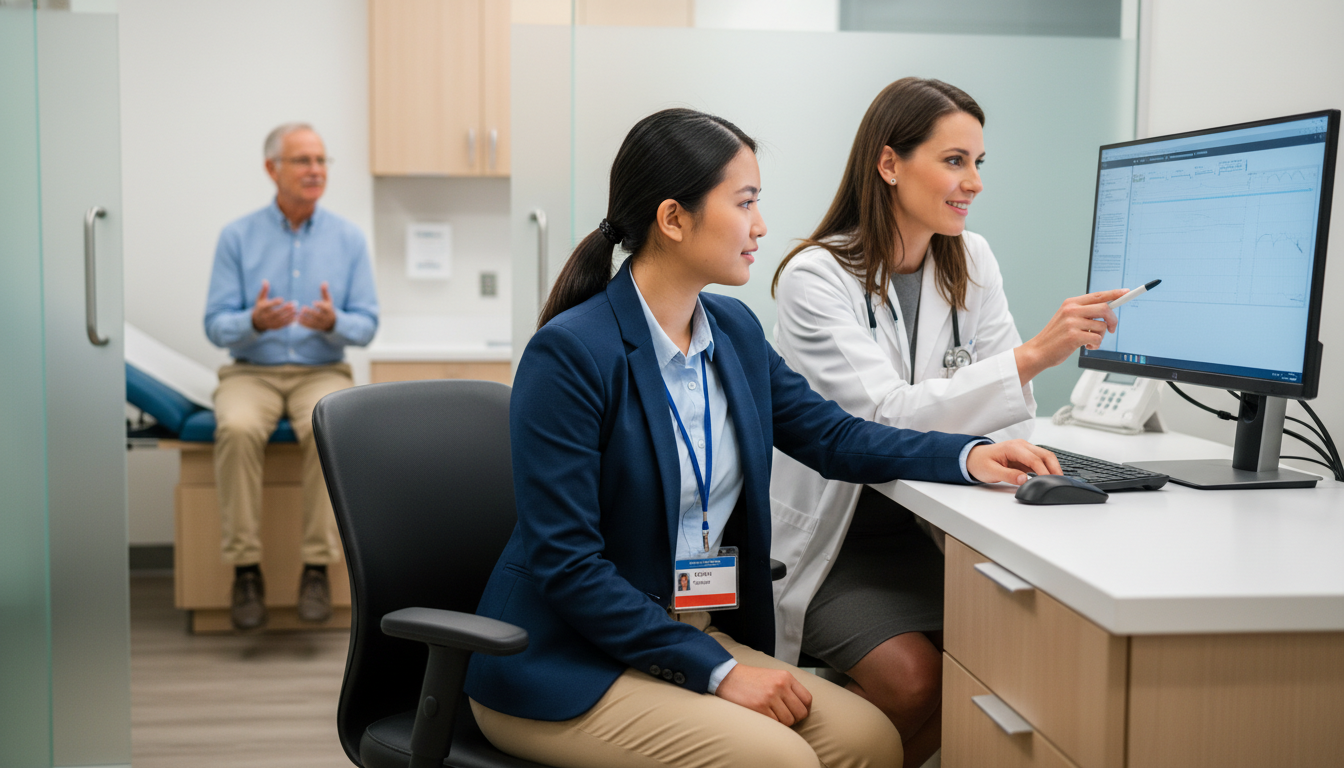 Premed student working closely with physician in outpatient clinic -  for Which Clinical Volunteer Settings Most Often Lead t