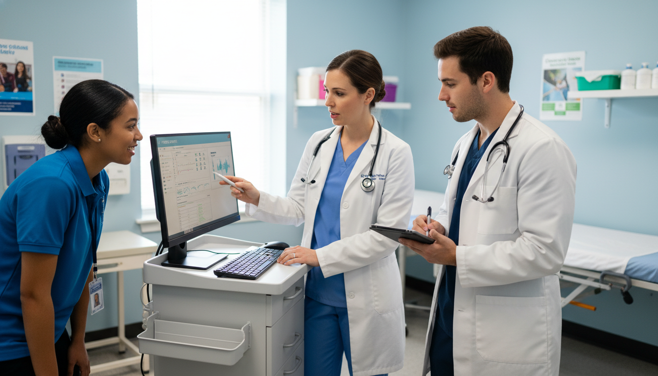 Student-run free clinic team discussing patient care -  for Which Clinical Volunteer Settings Most Often Lead to Strong LORs?