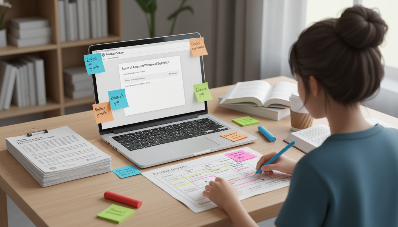 Medical school applicant organizing documents and timeline for leave of absence explanation -  for Addressing a Leave of Abse