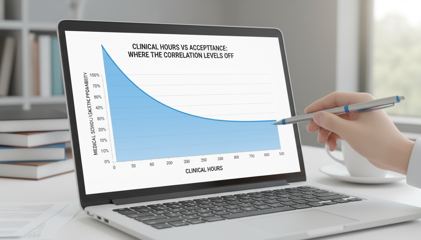 Graph showing diminishing returns of clinical hours on acceptance probability -  for Clinical Hours vs Acceptance: Where the