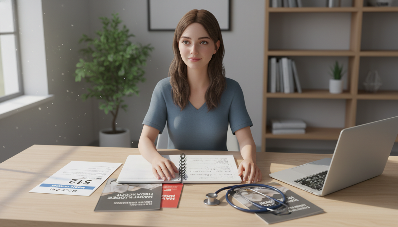 Premed student comparing MCAT score report with clinical experience notes -  for Does a Higher MCAT Always Beat a Lower One w