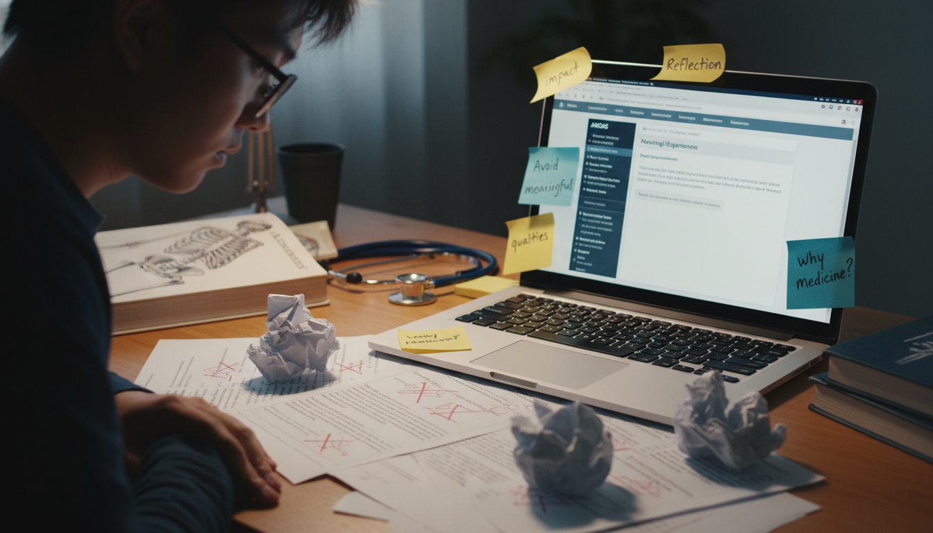 Premed student editing AMCAS most meaningful experiences section -  for Don’t Do This in Your Most Meaningful Experiences Sec