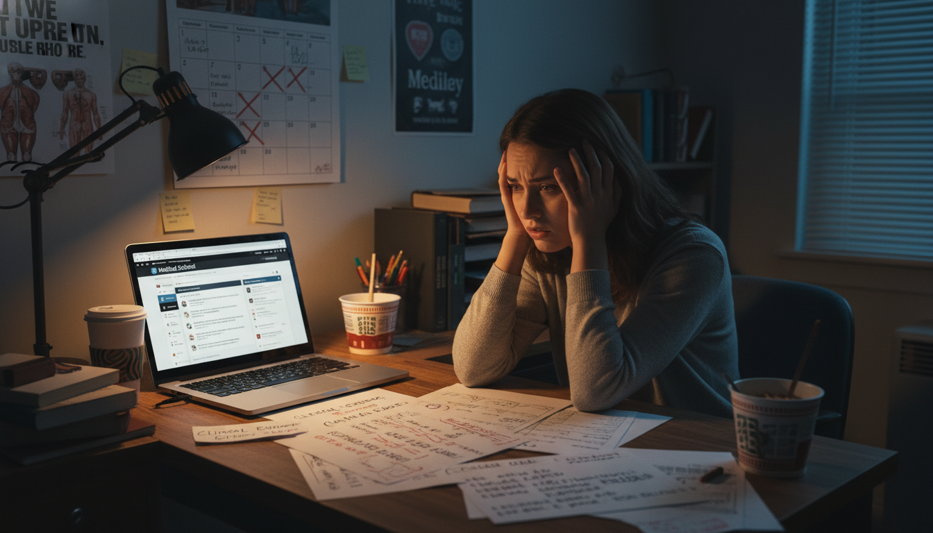 Anxious premed student looking at [clinical experience](https://residencyadvisor.com/resources/med-school-applications/no-pub