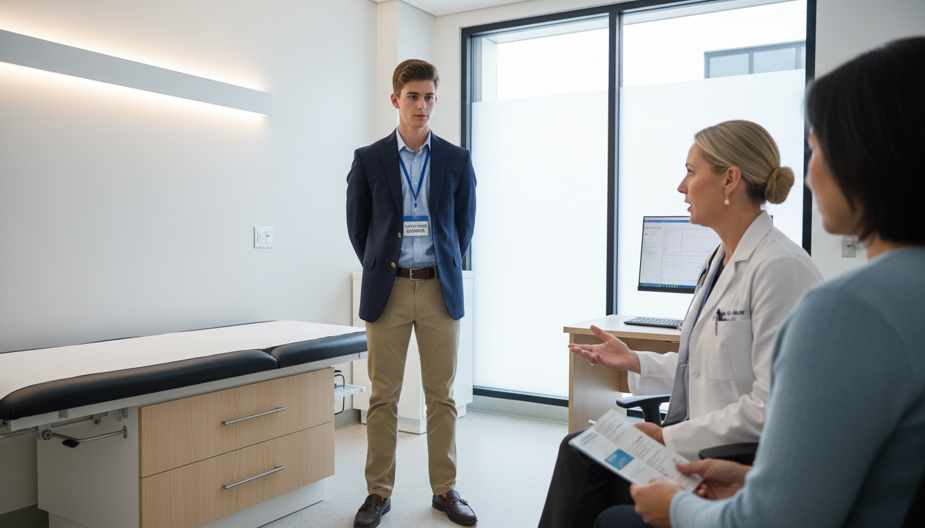 Premed student shadowing a physician in clinic -  for Fixing a Patchy Volunteering Record Before Submitting Secondaries