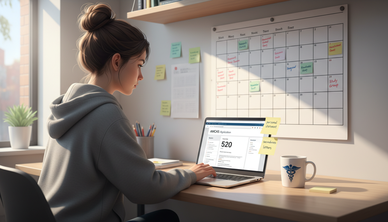 Premed student planning 60-day medical school application timeline -  for From MCAT Score Release to Application Submission: