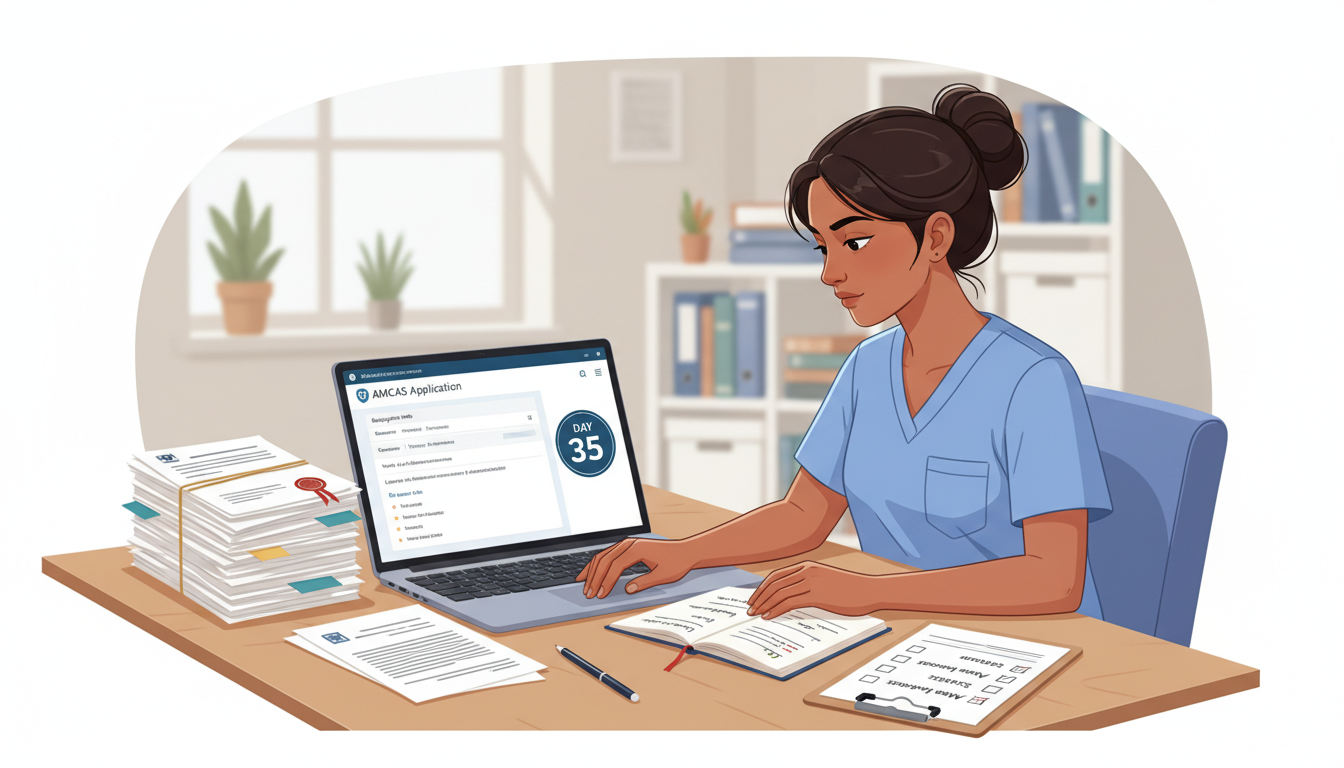 Premed student organizing medical school application materials -  for From MCAT Score Release to Application Submission: A 60