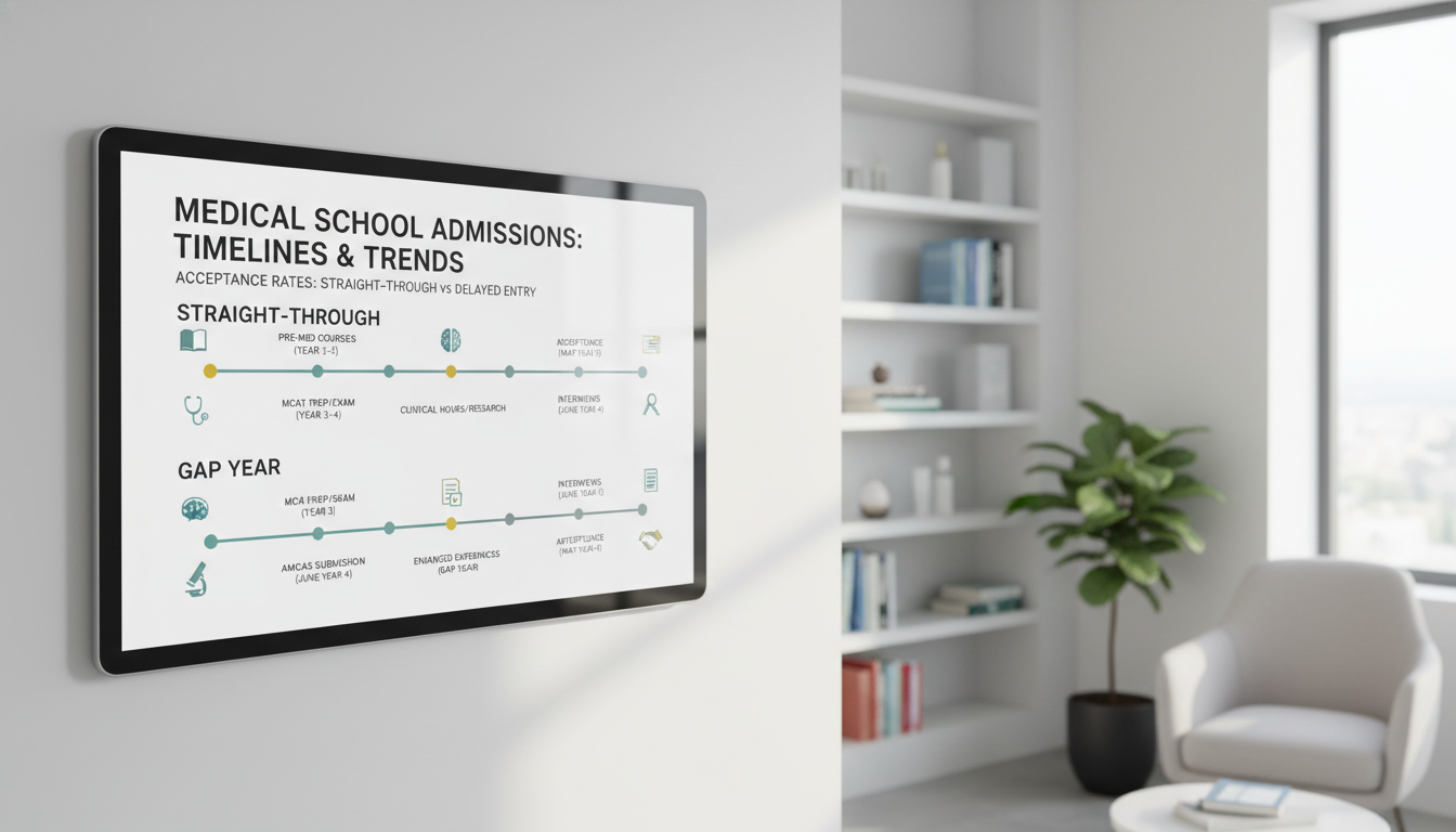 Premed students timeline comparison of straight-through versus gap year path -  for Gap Year Trends: Acceptance Rates for Str