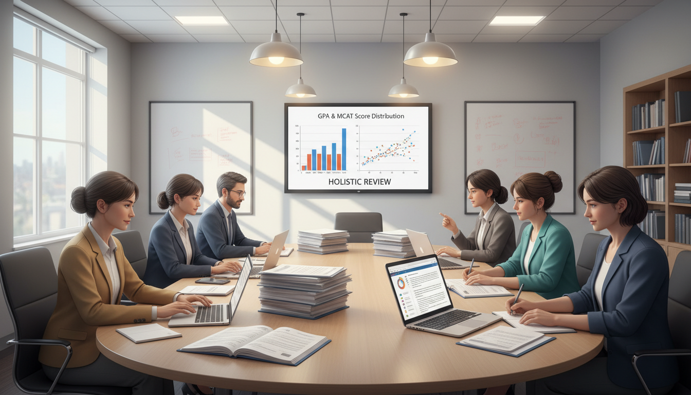 Admissions committee discussing [holistic review](https://residencyadvisor.com/resources/med-school-applications/what-really-