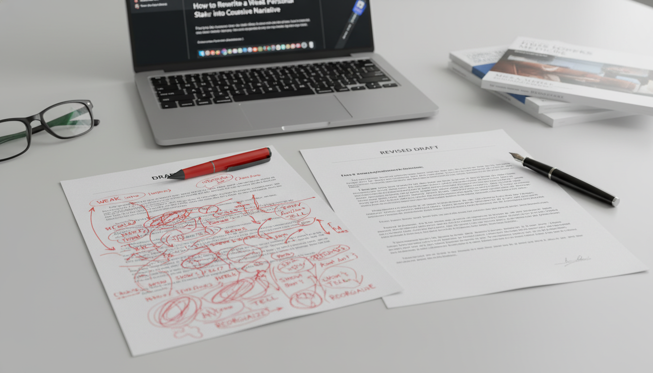 Student comparing old and revised personal statement drafts -  for How to Rewrite a Weak Personal Statement into a Cohesive N