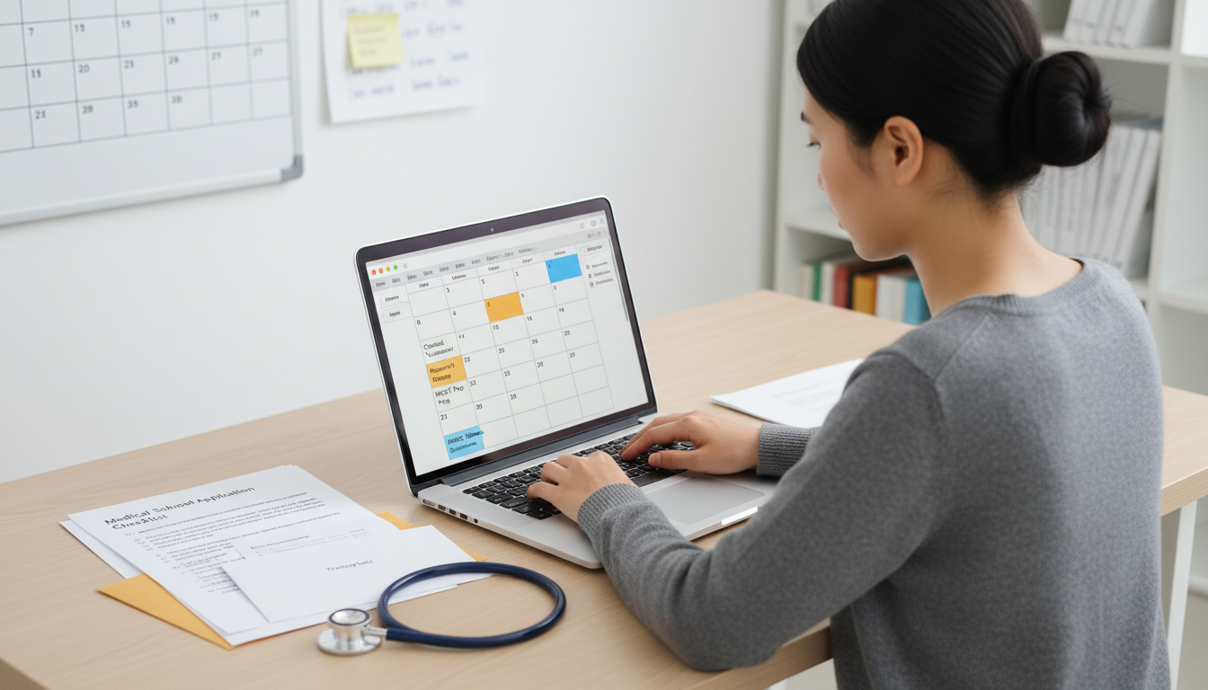 Premed student planning clinical schedule on laptop -  for How to Salvage Late Clinical Hours and Still Apply This Cycle