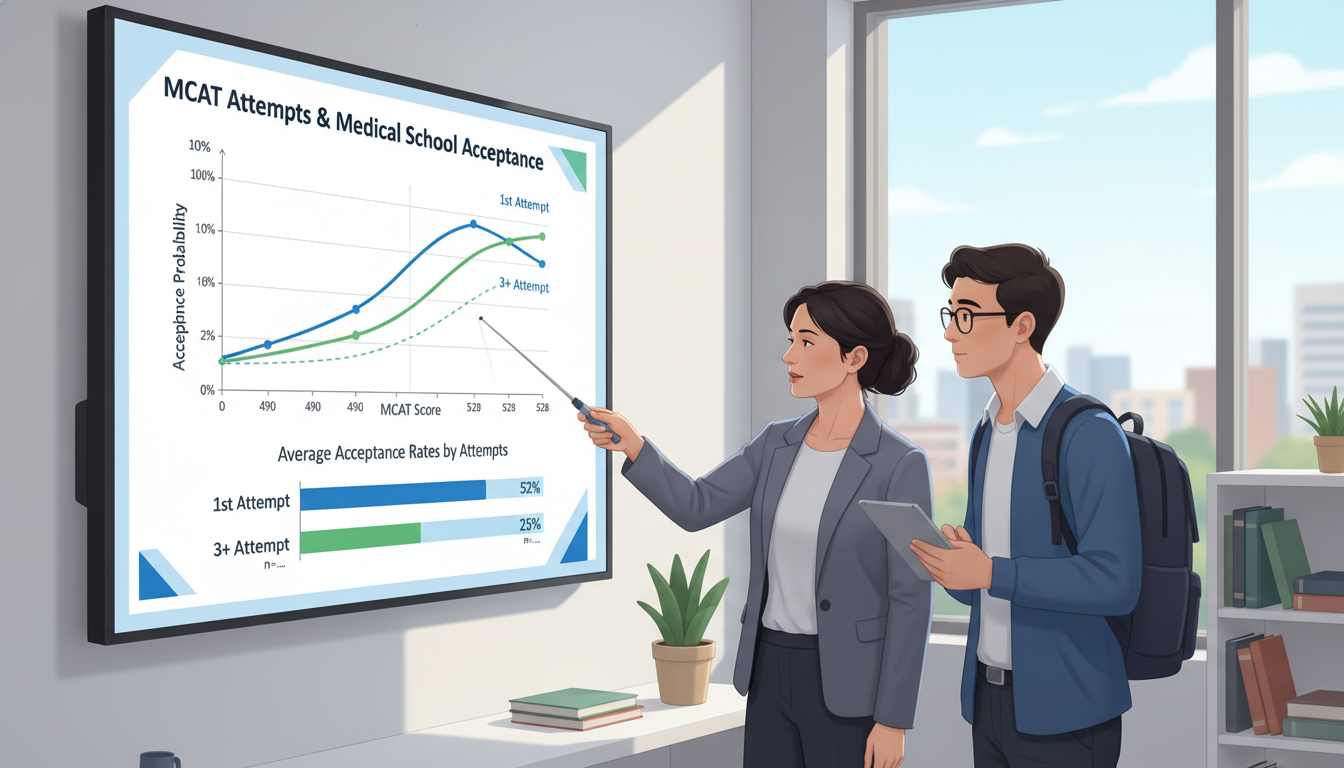 Data visualization of MCAT attempts and acceptance rates -  for Impact of Multiple MCAT Attempts on Acceptance Probabilities