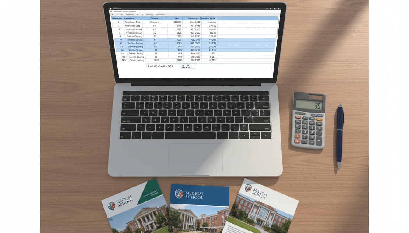 Spreadsheet showing upward GPA trend and last 60 credits calculation -  for Low GPA but Strong Upward Trend: How to Frame It